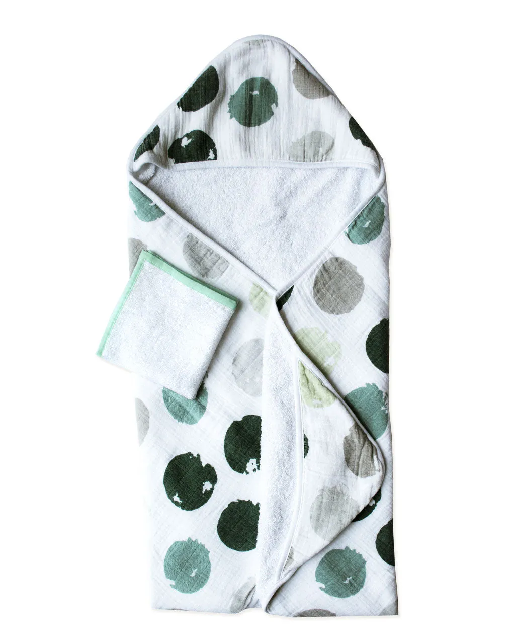MOSS GREEN CIRCLES | Hooded Towel   Washcloth Set