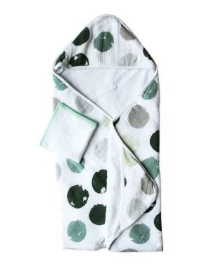 MOSS GREEN CIRCLES | Hooded Towel   Washcloth Set