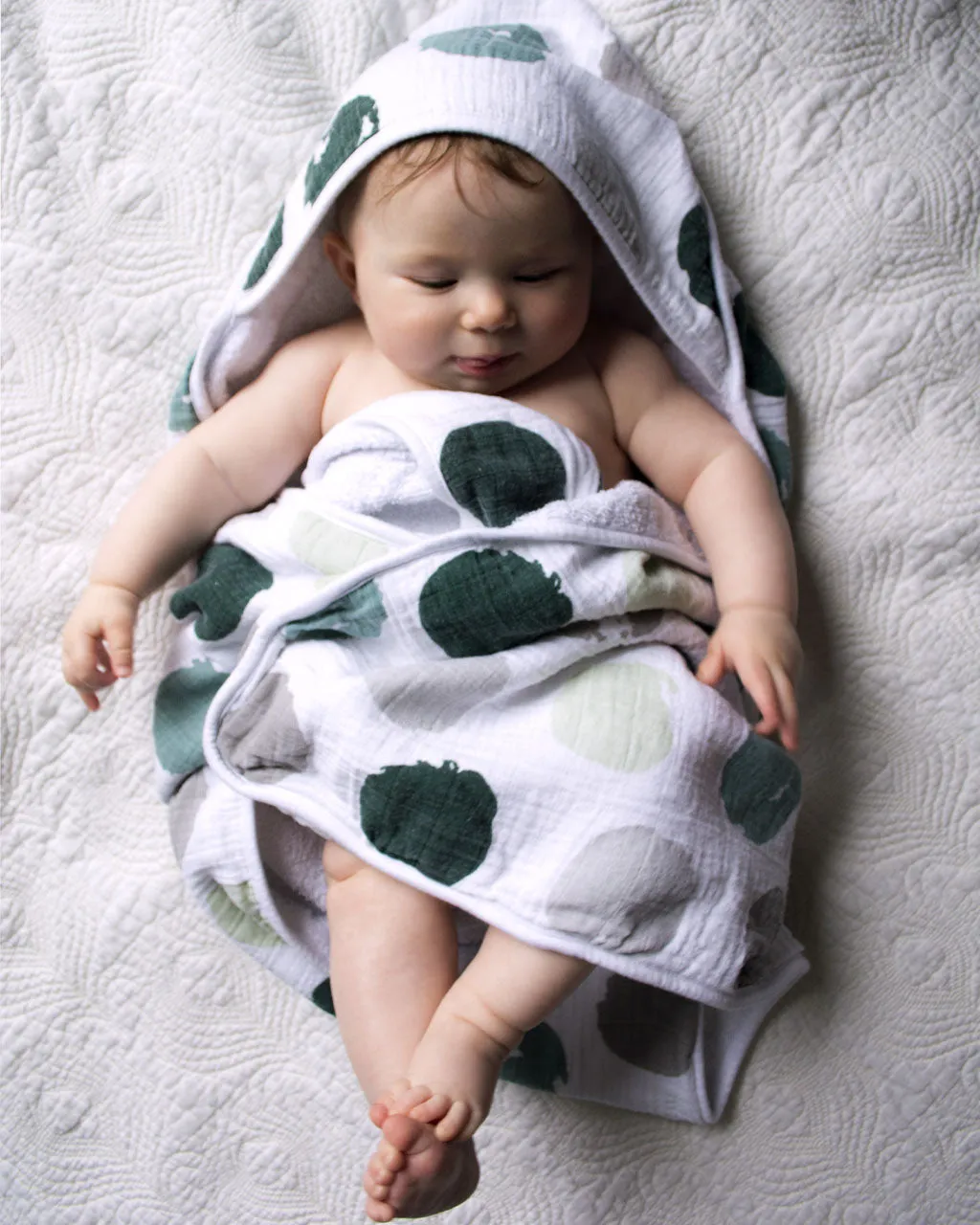 MOSS GREEN CIRCLES | Hooded Towel   Washcloth Set