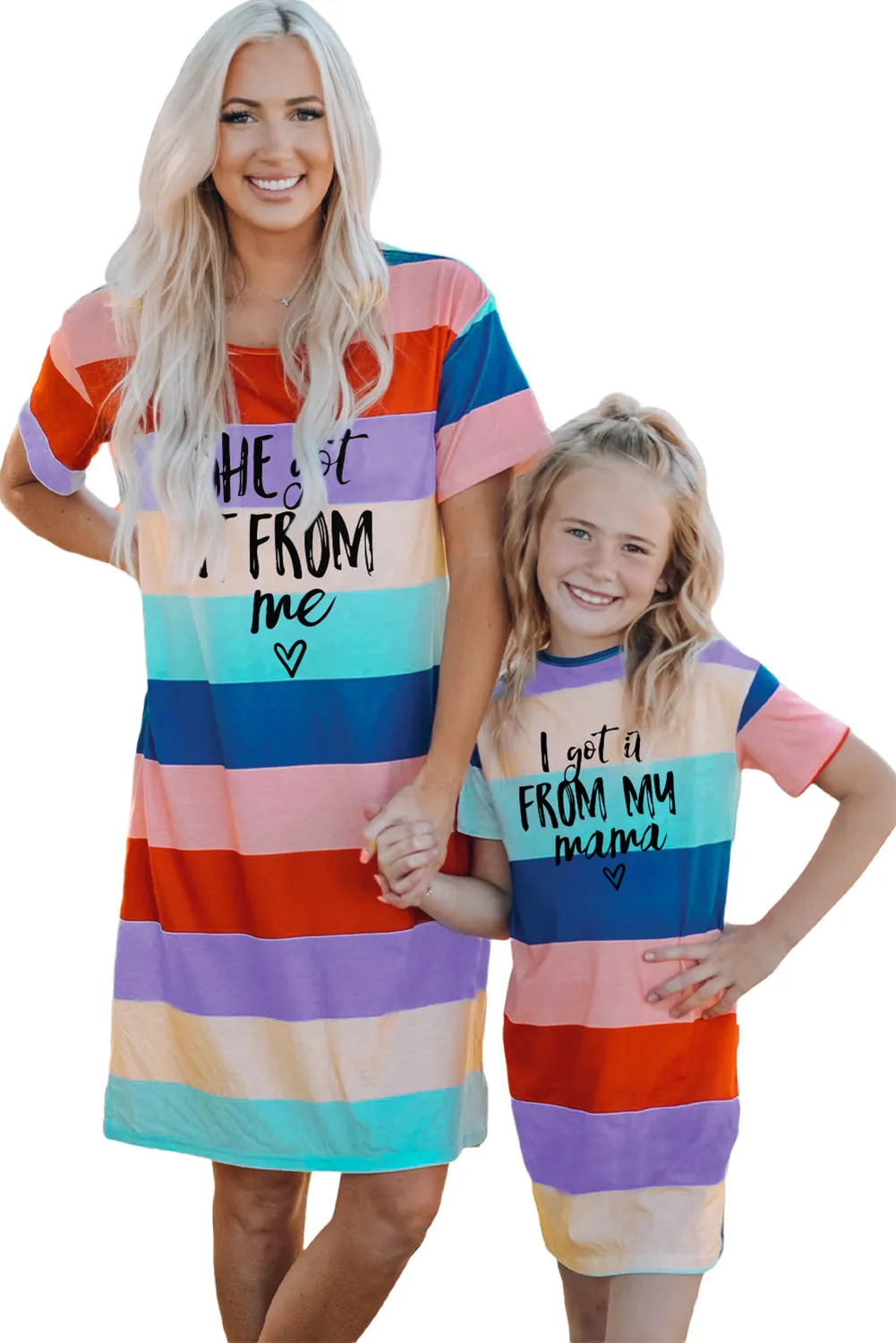 Multicolor Family Matching Letter Printed Color Block Mini Dress