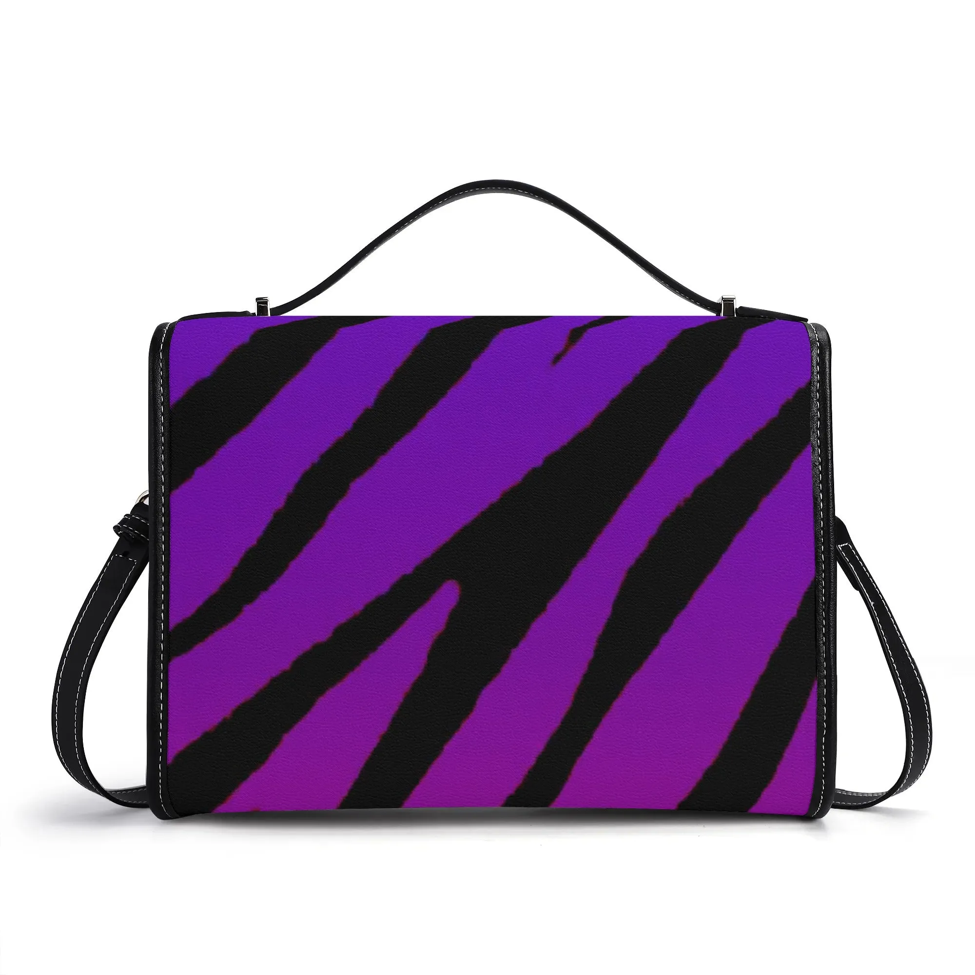 Multicolored Color Gradient Tiger Print & Black PU Leather Satchel Bag