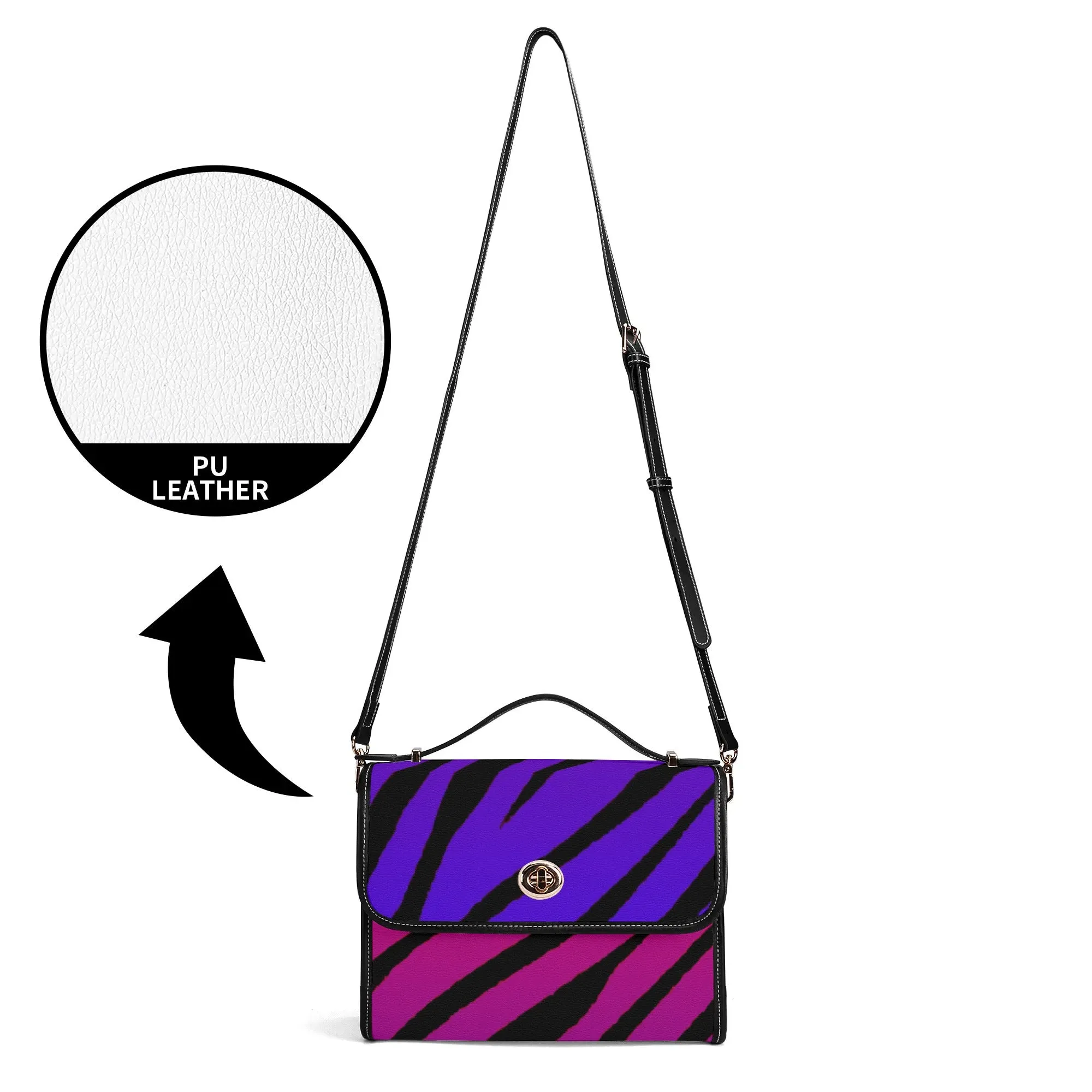 Multicolored Color Gradient Tiger Print & Black PU Leather Satchel Bag
