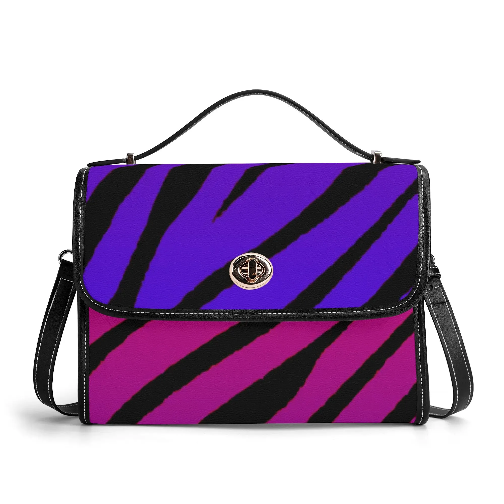 Multicolored Color Gradient Tiger Print & Black PU Leather Satchel Bag