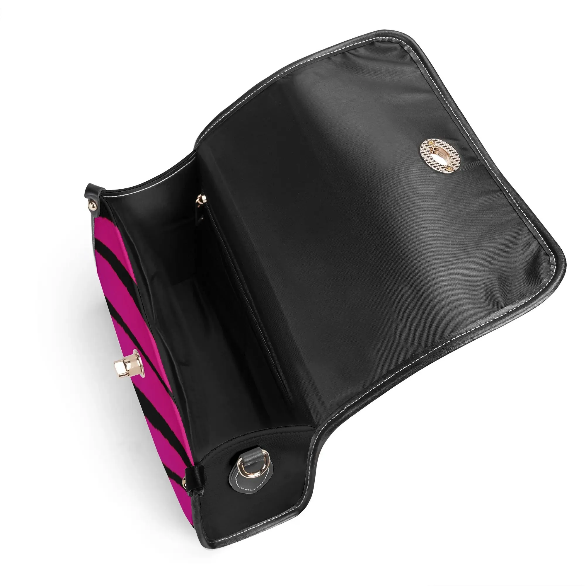 Multicolored Color Gradient Tiger Print & Black PU Leather Satchel Bag