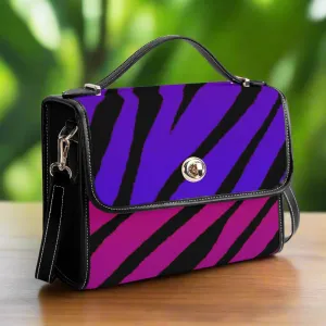 Multicolored Color Gradient Tiger Print & Black PU Leather Satchel Bag
