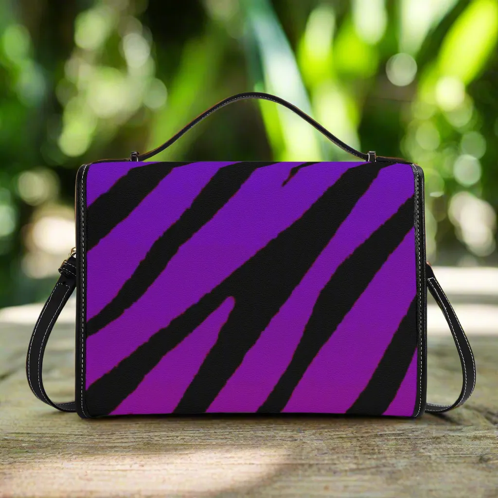 Multicolored Color Gradient Tiger Print & Black PU Leather Satchel Bag