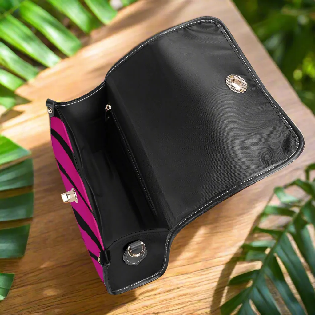 Multicolored Color Gradient Tiger Print & Black PU Leather Satchel Bag