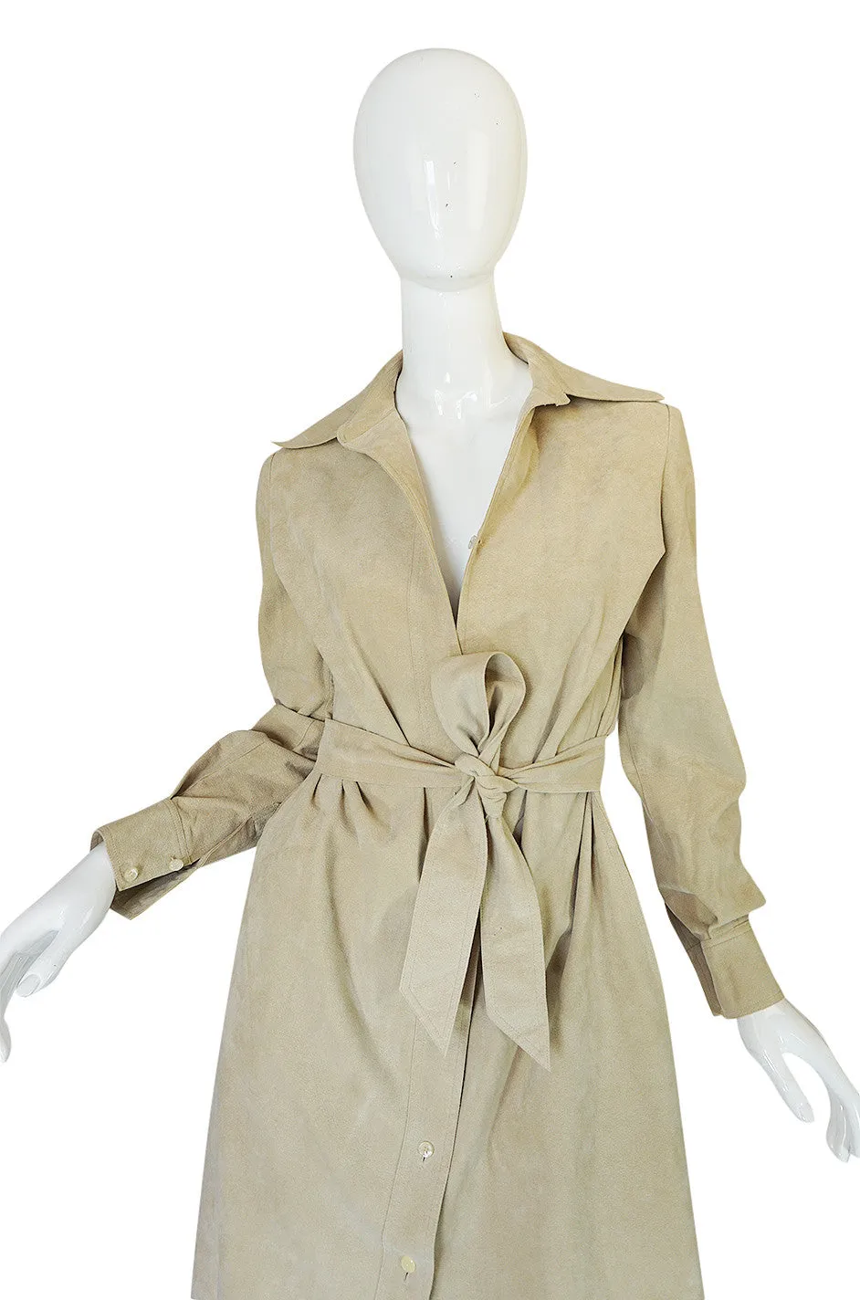 Museum Held c1972 Halston Ultrasuede Cream Dress