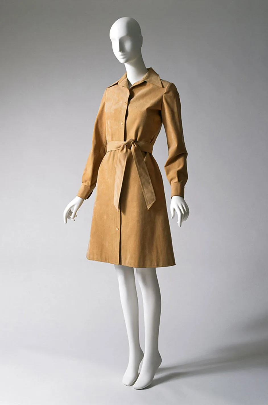 Museum Held c1972 Halston Ultrasuede Cream Dress