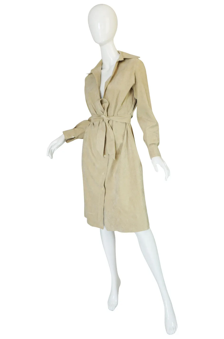 Museum Held c1972 Halston Ultrasuede Cream Dress