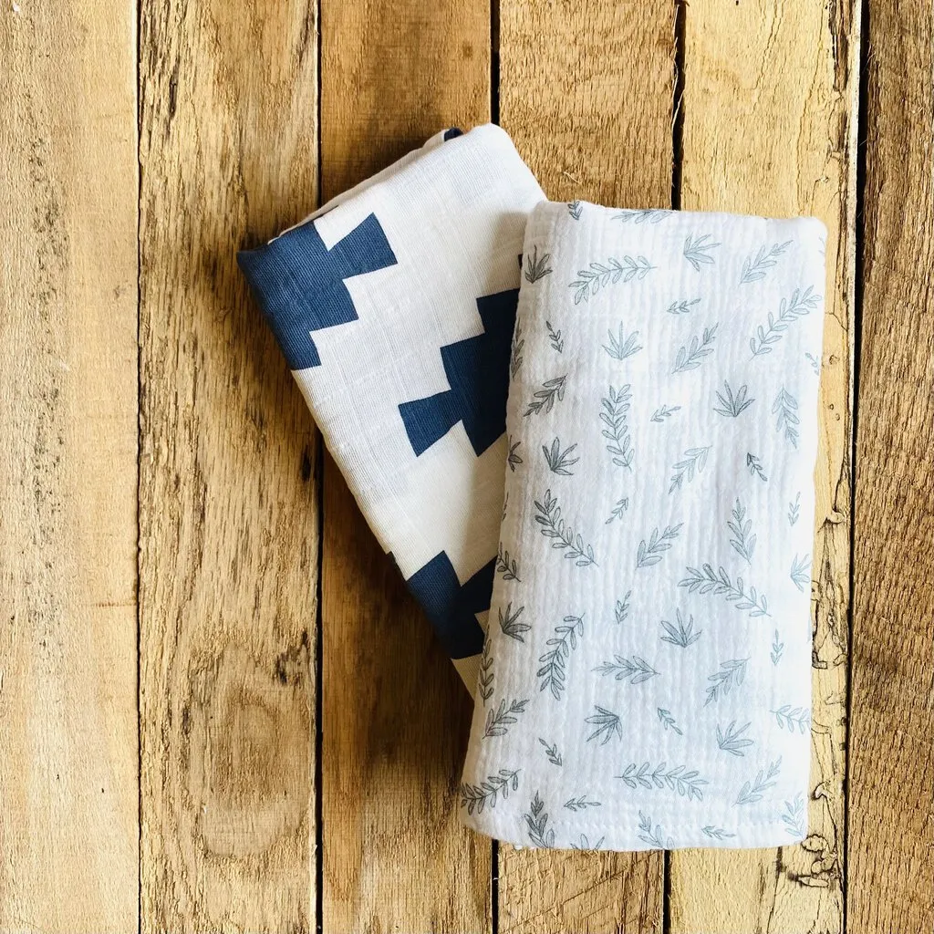 Muslin Swaddle Blanket 43x43inch "Gray   Cream"