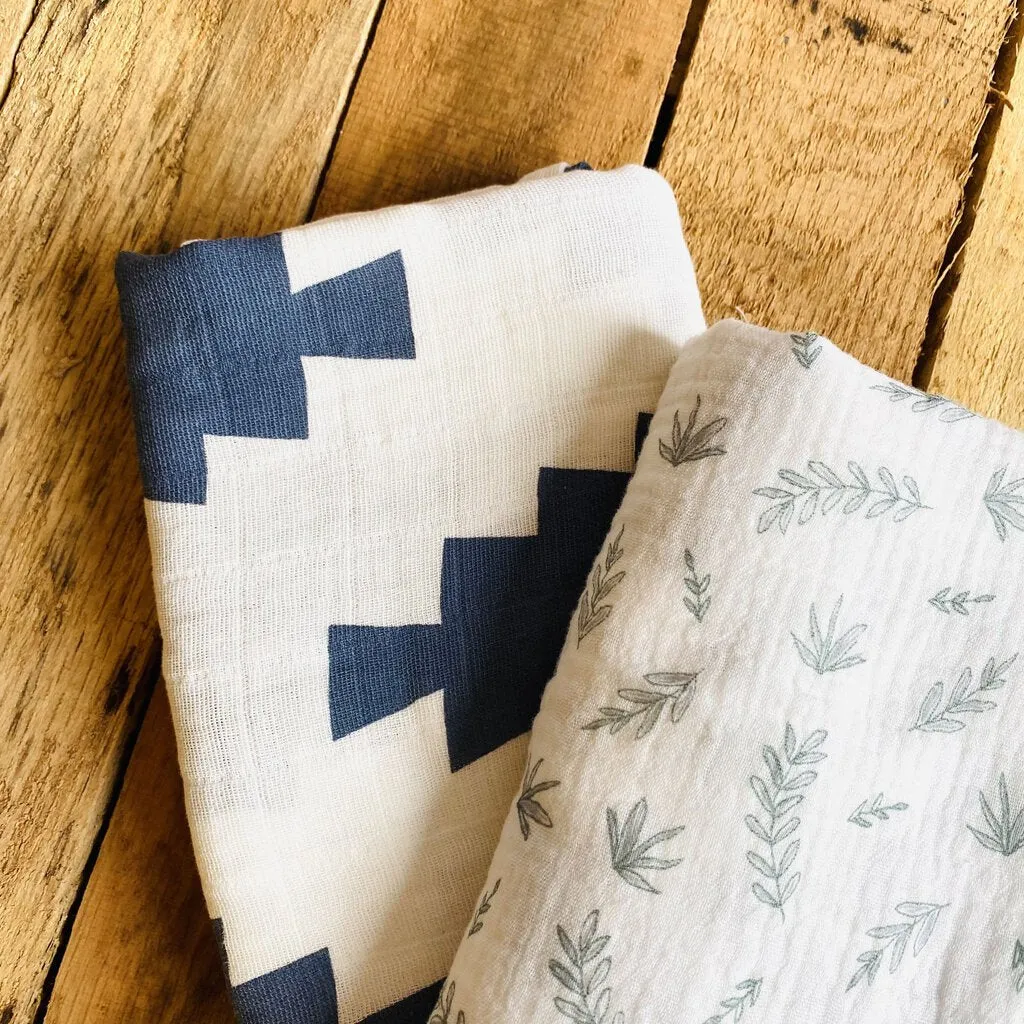 Muslin Swaddle Blanket 43x43inch "Gray   Cream"