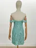 N E911 - Short Sequin Patterned Off the Shoulder Homecoming Dress with Plunging V-Neck & Sheer Under Arm