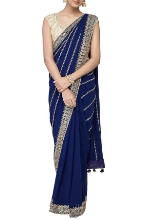 Navy Blue Saree with Gotta Patti and Zari Embroidery
