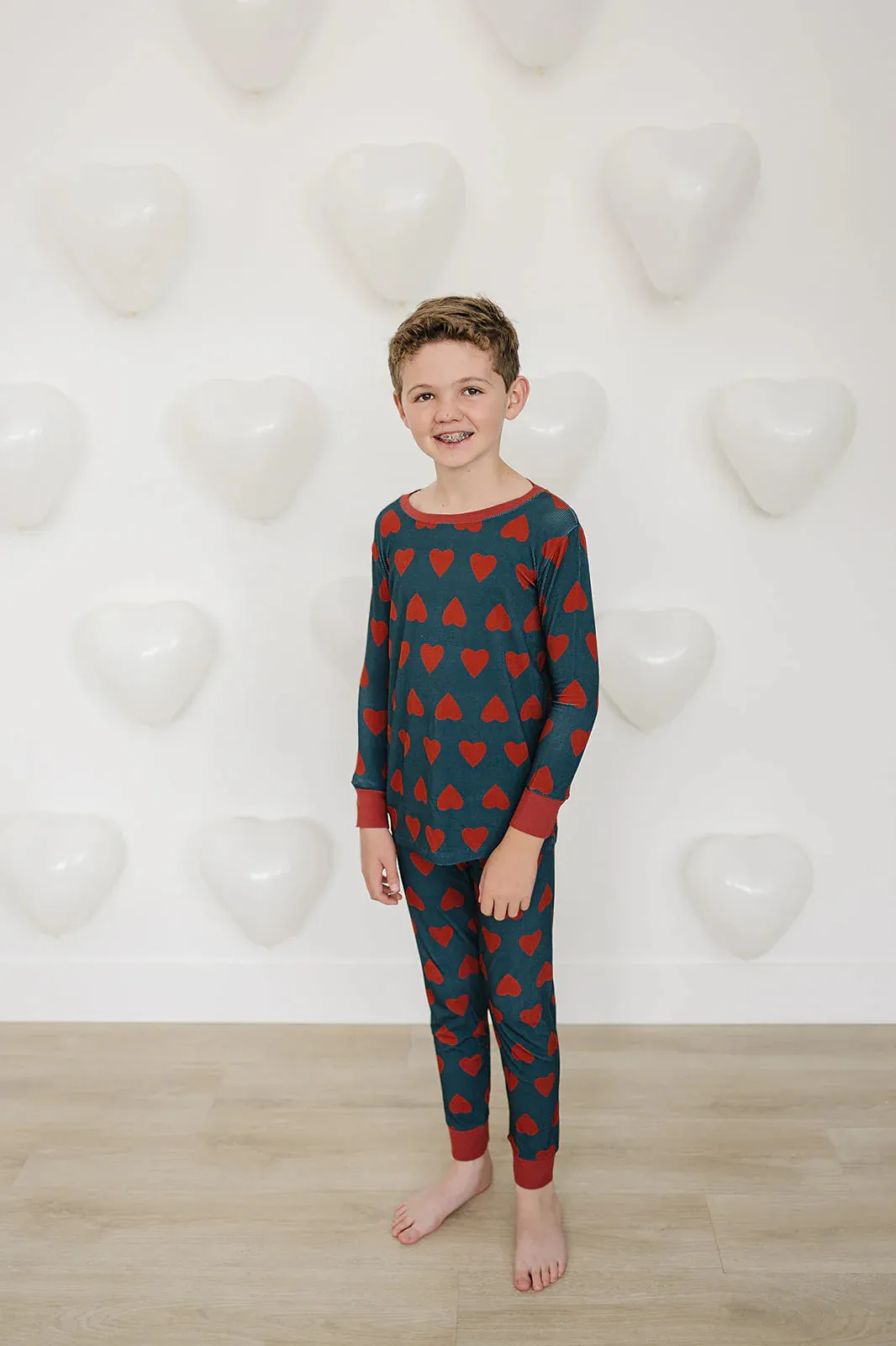 Navy   Red Hearts Ribbed Bamboo Cozy Set