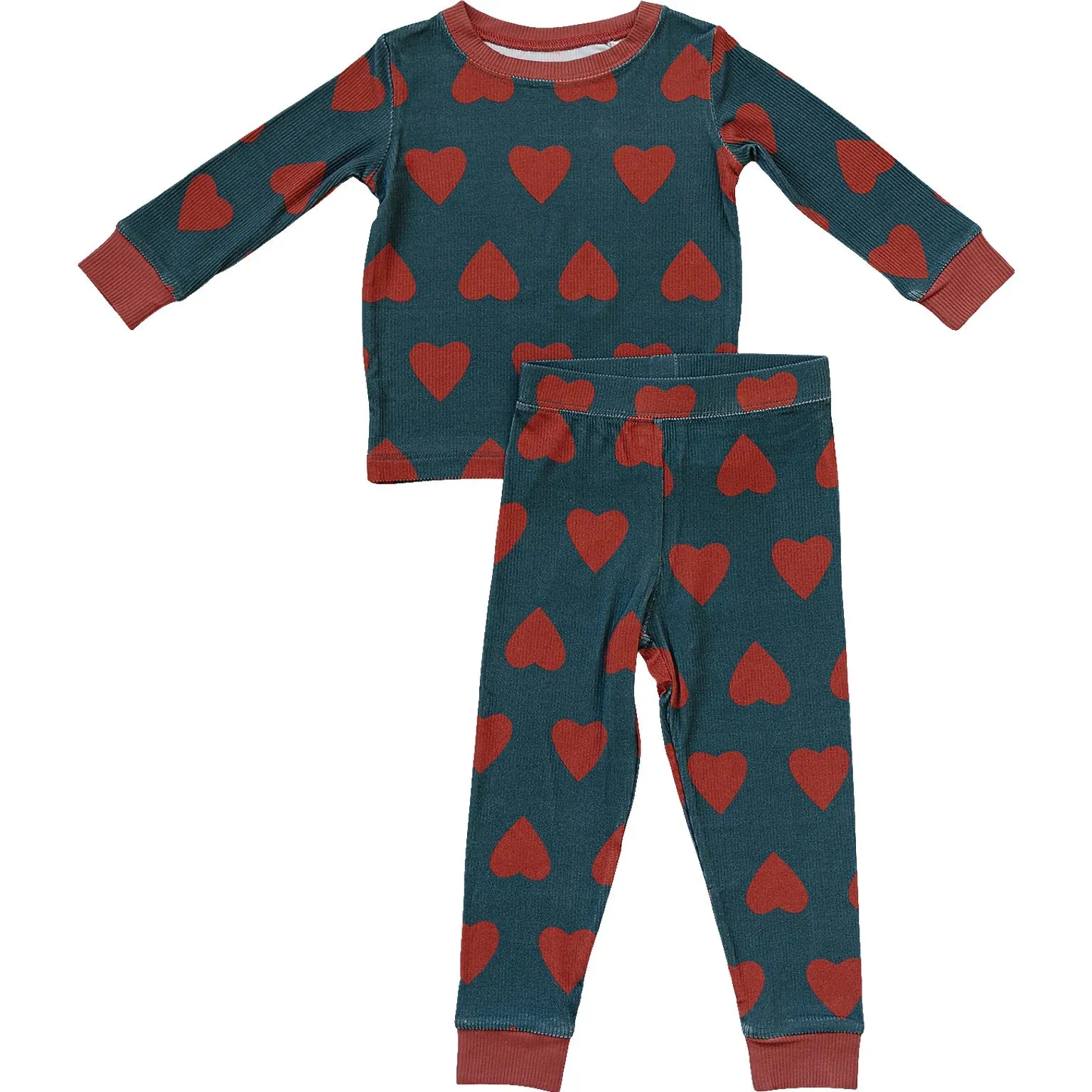 Navy   Red Hearts Ribbed Bamboo Cozy Set