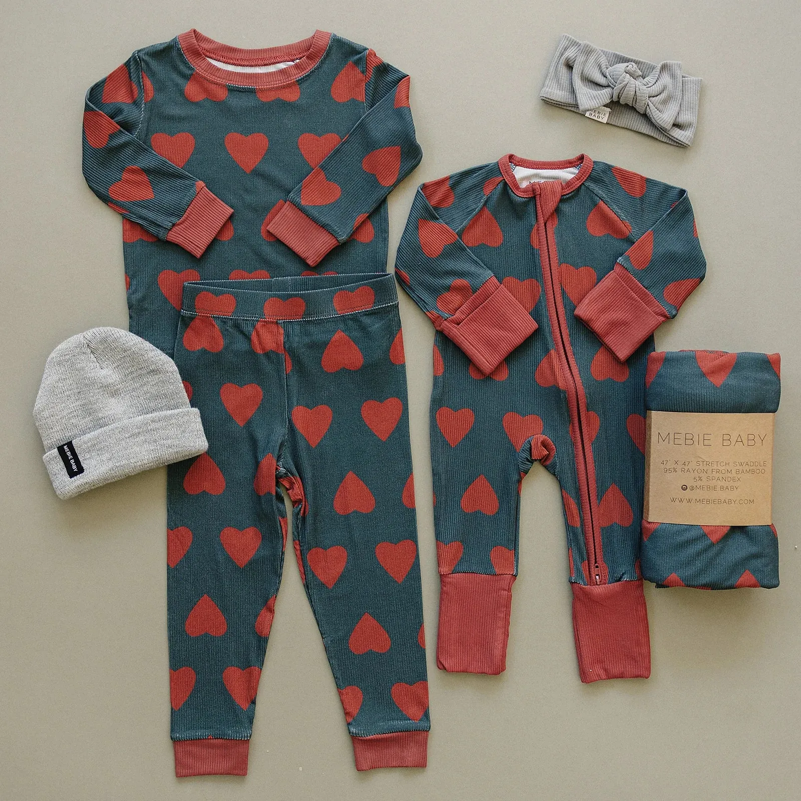 Navy   Red Hearts Ribbed Bamboo Cozy Set
