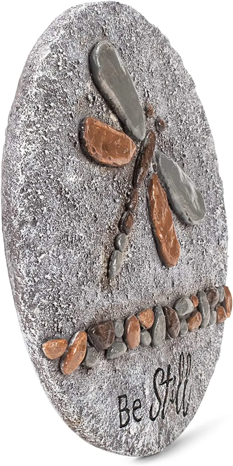 New Be Still Grey Dragonfly 12 x 12 Resin Decorative Outdoor Garden Stone