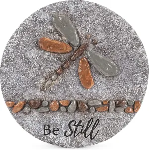 New Be Still Grey Dragonfly 12 x 12 Resin Decorative Outdoor Garden Stone