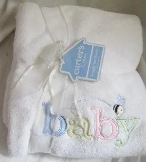 NEW NWT Carter's Classics BUMBLEBEE blanket Swaddle Baby Infant WHITE 30X40 Gift Shower