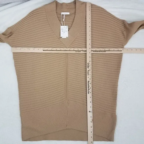 NEW Stitchdrop S Ribbed Knit V-neck Pullover Sweater in Golden Brown Harvest