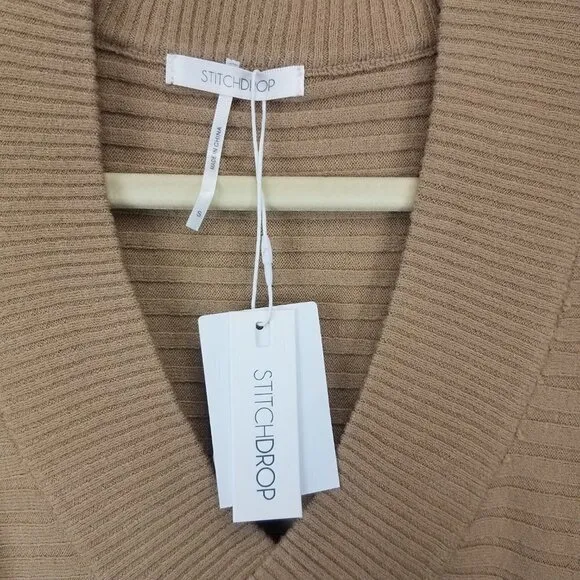 NEW Stitchdrop S Ribbed Knit V-neck Pullover Sweater in Golden Brown Harvest
