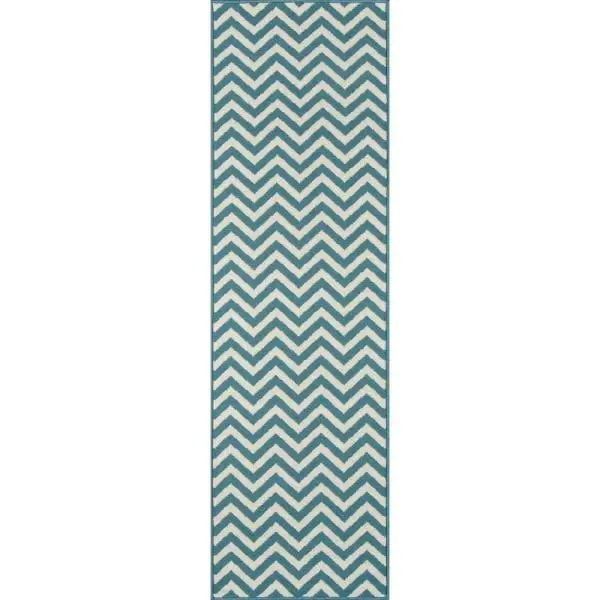 New Vibrant Great Quality Indoor/Outdoor Runner, Baja Chevron Blue 2 ft. 3 in. x 7 ft. 6 in. Indoor/Outdoor Runner! Made in Egypt! Retails $176 
