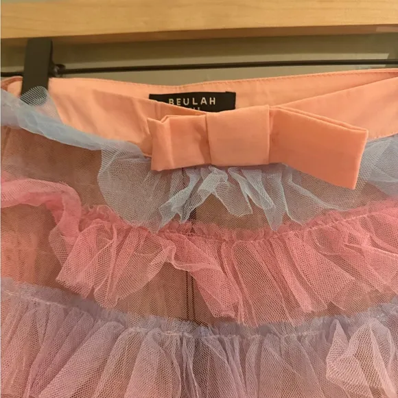 NWT Beulah Sheer Pastel Pink and Blue Ruffled Skirt