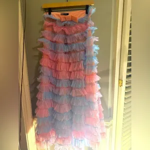 NWT Beulah Sheer Pastel Pink and Blue Ruffled Skirt