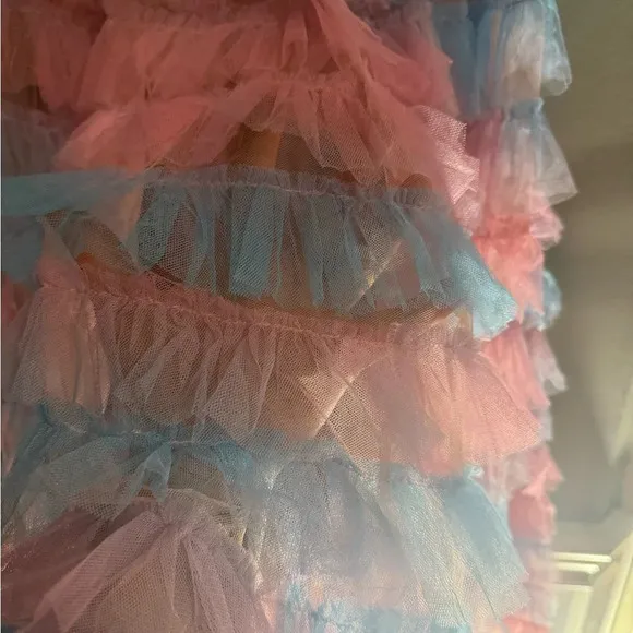 NWT Beulah Sheer Pastel Pink and Blue Ruffled Skirt
