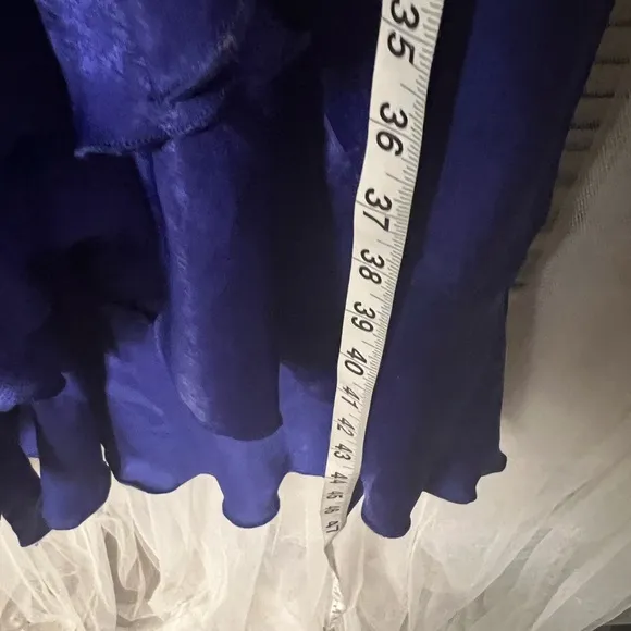 NWT lulus Wrapped Up In Love Cobalt Blue Satin L Faux-Wrap Midi Dress fb