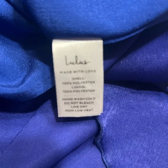 NWT lulus Wrapped Up In Love Cobalt Blue Satin L Faux-Wrap Midi Dress fb