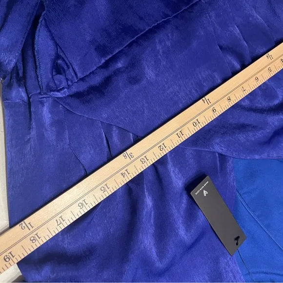 NWT lulus Wrapped Up In Love Cobalt Blue Satin L Faux-Wrap Midi Dress fb