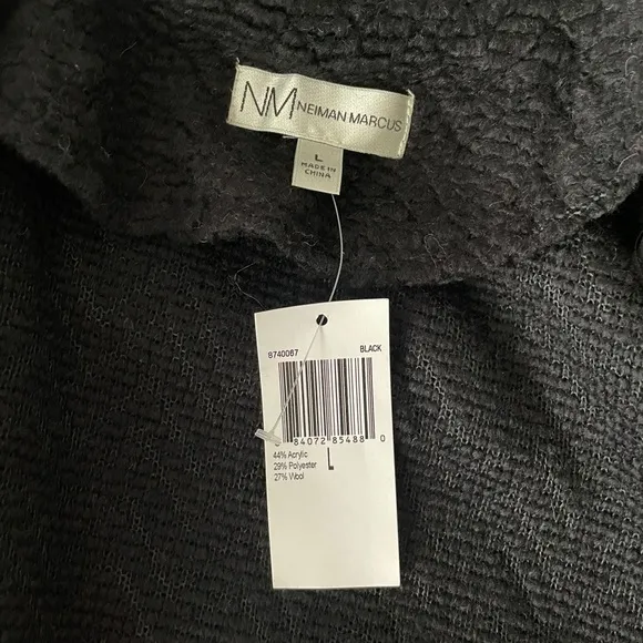 NWT Neiman Marcus Black Knit Open Shawl Cardigan Size Large Wool Blend