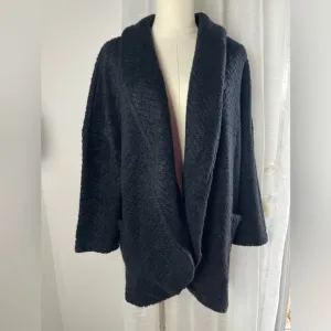NWT Neiman Marcus Black Knit Open Shawl Cardigan Size Large Wool Blend