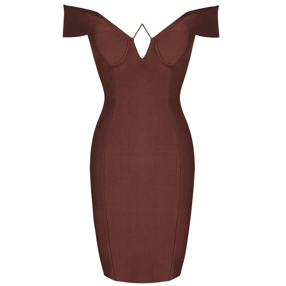 Off Shoulder Midi Elegant Bandage Dress PF21611