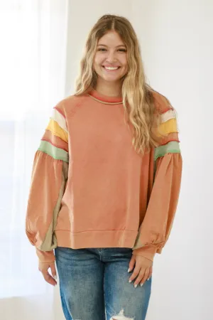 On the Go Trendy Top in Muted Pumpkin