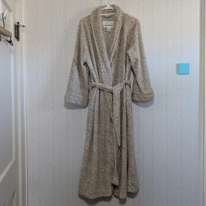 Oscar De La Renta Robe Women's Size L/XL Brown White Animal Print Cozy Bath
