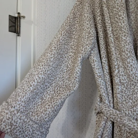 Oscar De La Renta Robe Women's Size L/XL Brown White Animal Print Cozy Bath