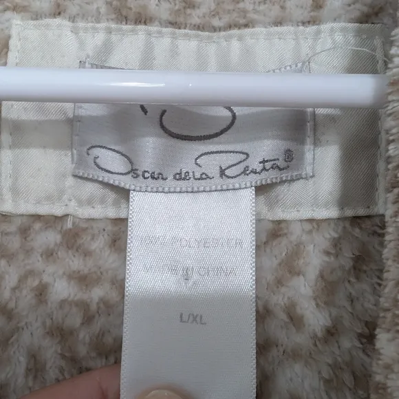 Oscar De La Renta Robe Women's Size L/XL Brown White Animal Print Cozy Bath