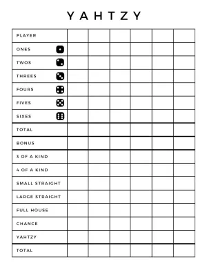 Outdoor Yahtzy Score Card