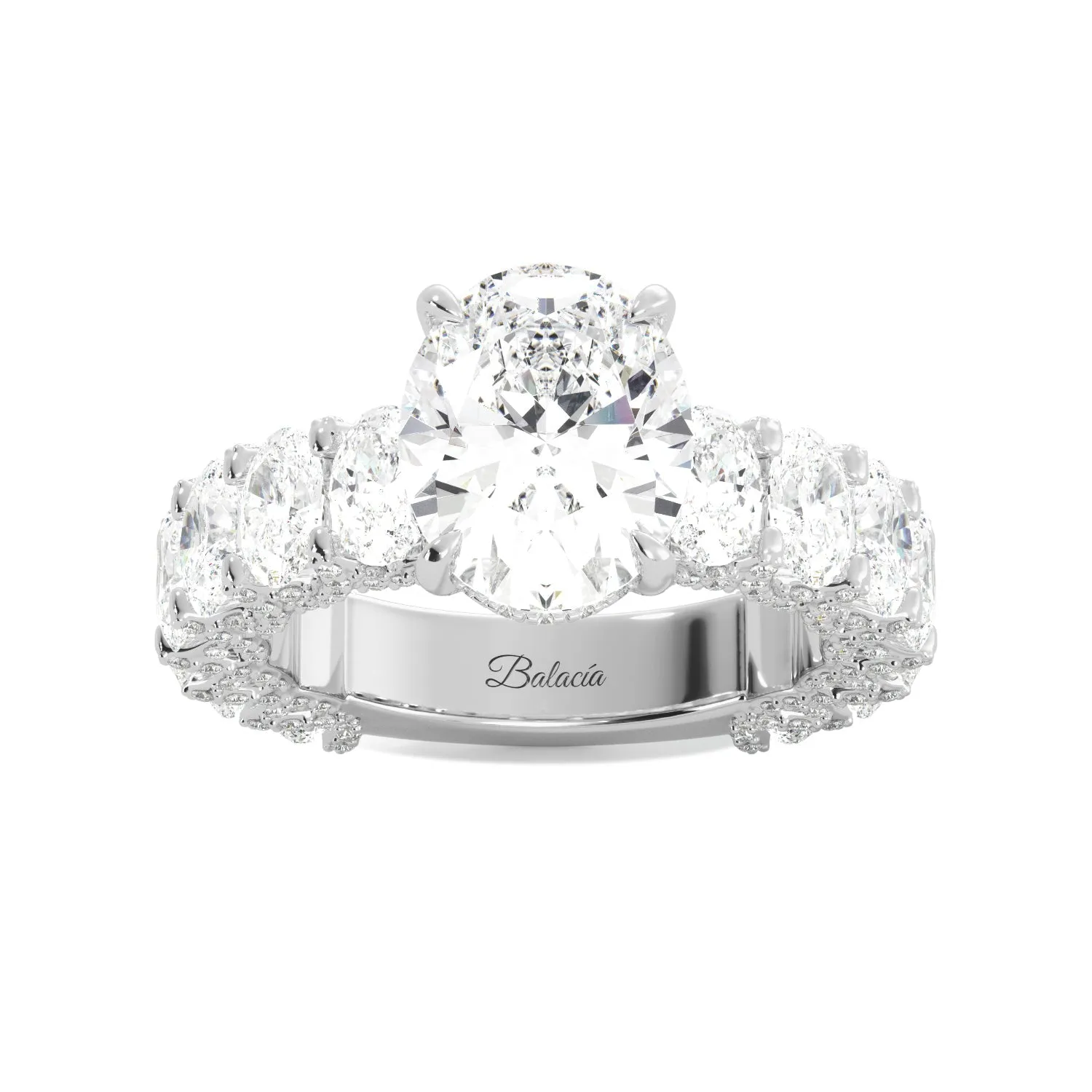 Oval Diamond with Oval Side Diamonds Iced Out Engagement Ring