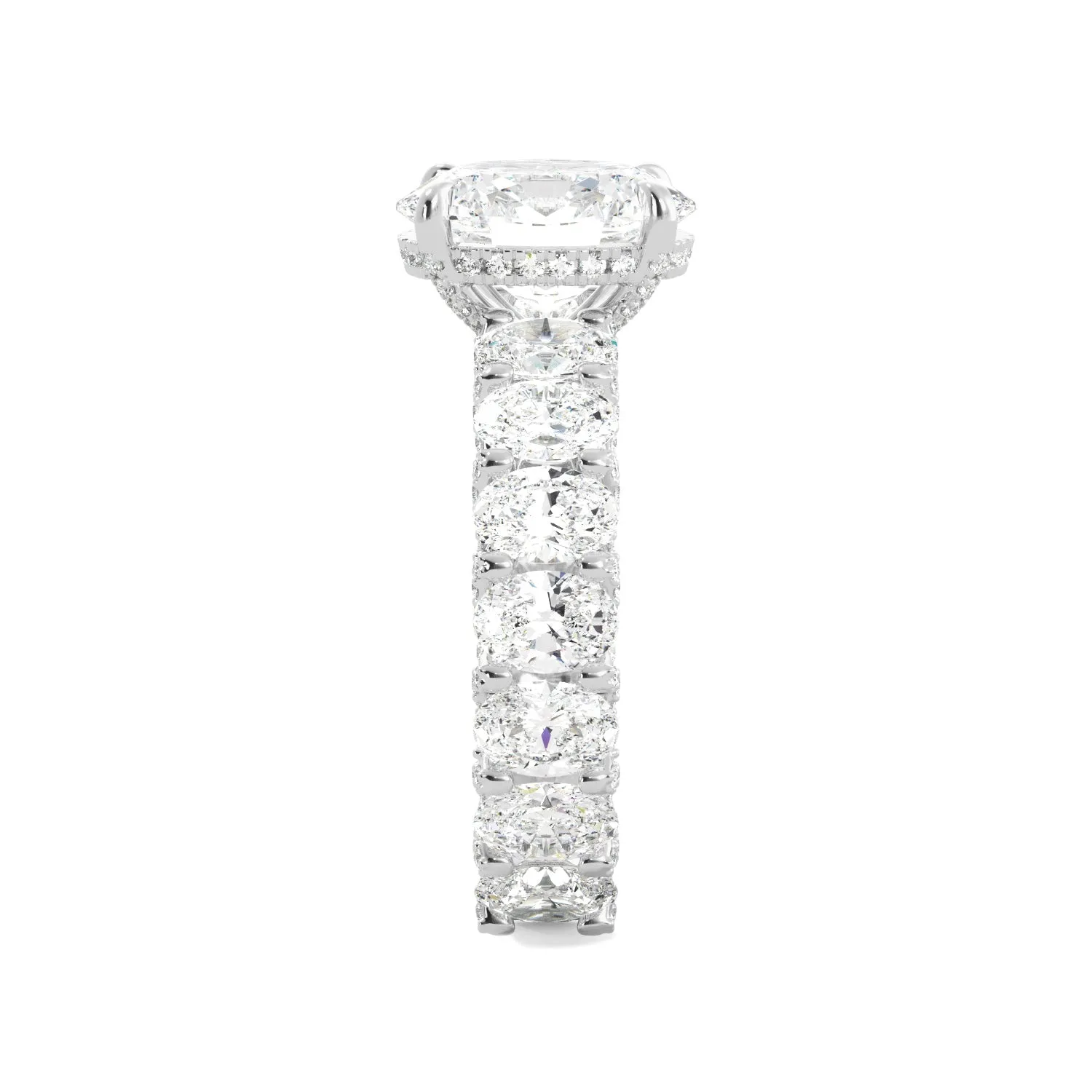 Oval Diamond with Oval Side Diamonds Iced Out Engagement Ring