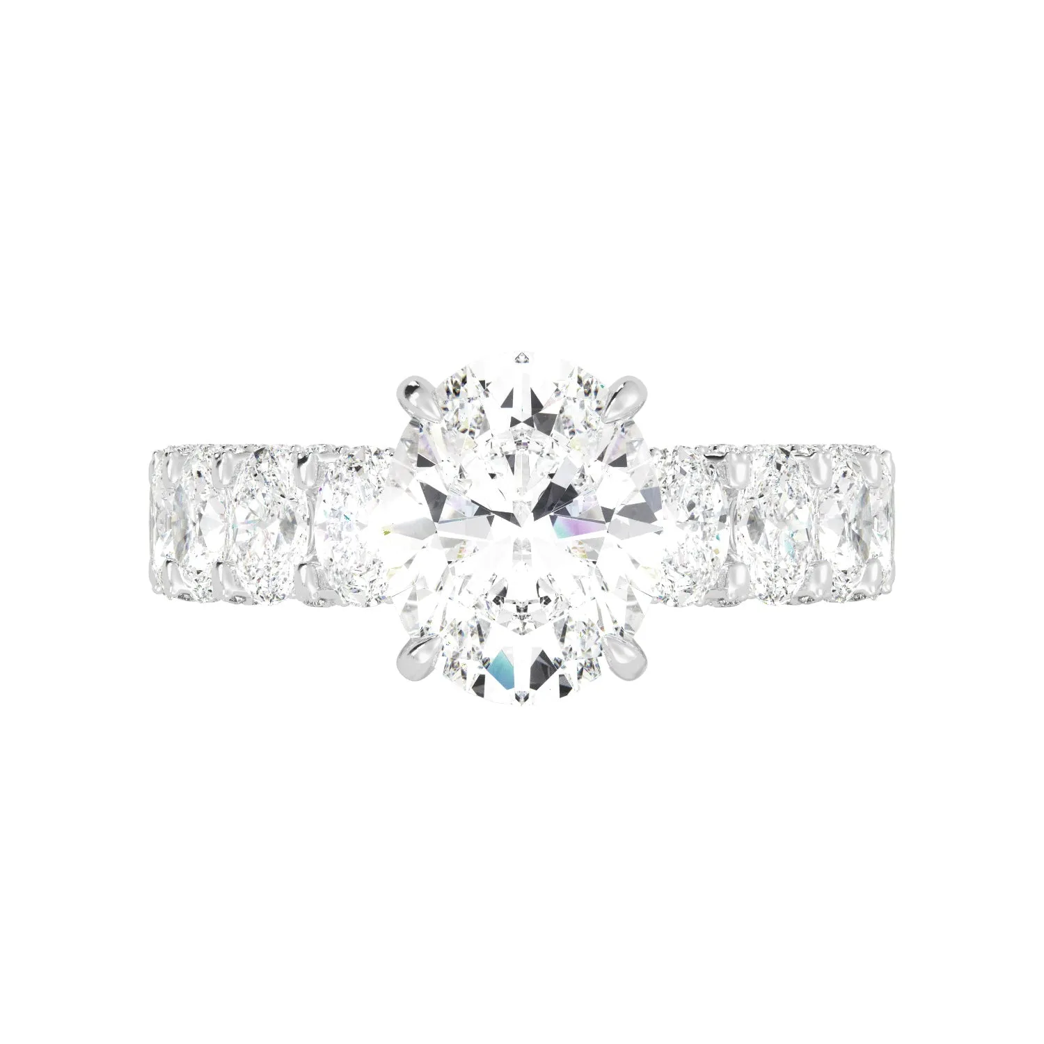 Oval Diamond with Oval Side Diamonds Iced Out Engagement Ring