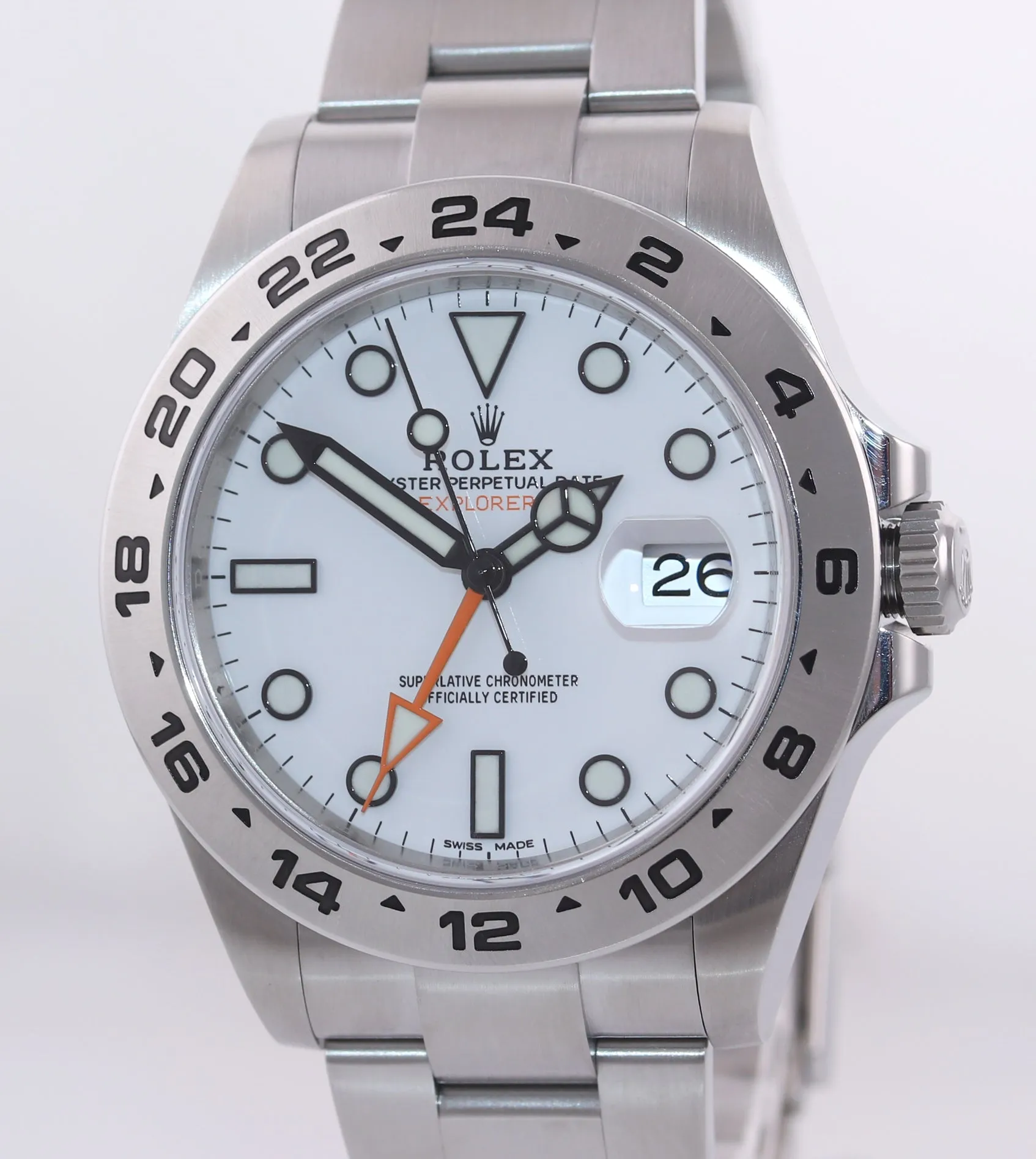 PAPERS 2018 Rolex Explorer II 42mm 216570 Polar White Orange Steel Watch Box
