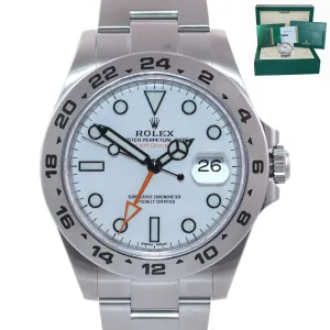 PAPERS 2018 Rolex Explorer II 42mm 216570 Polar White Orange Steel Watch Box