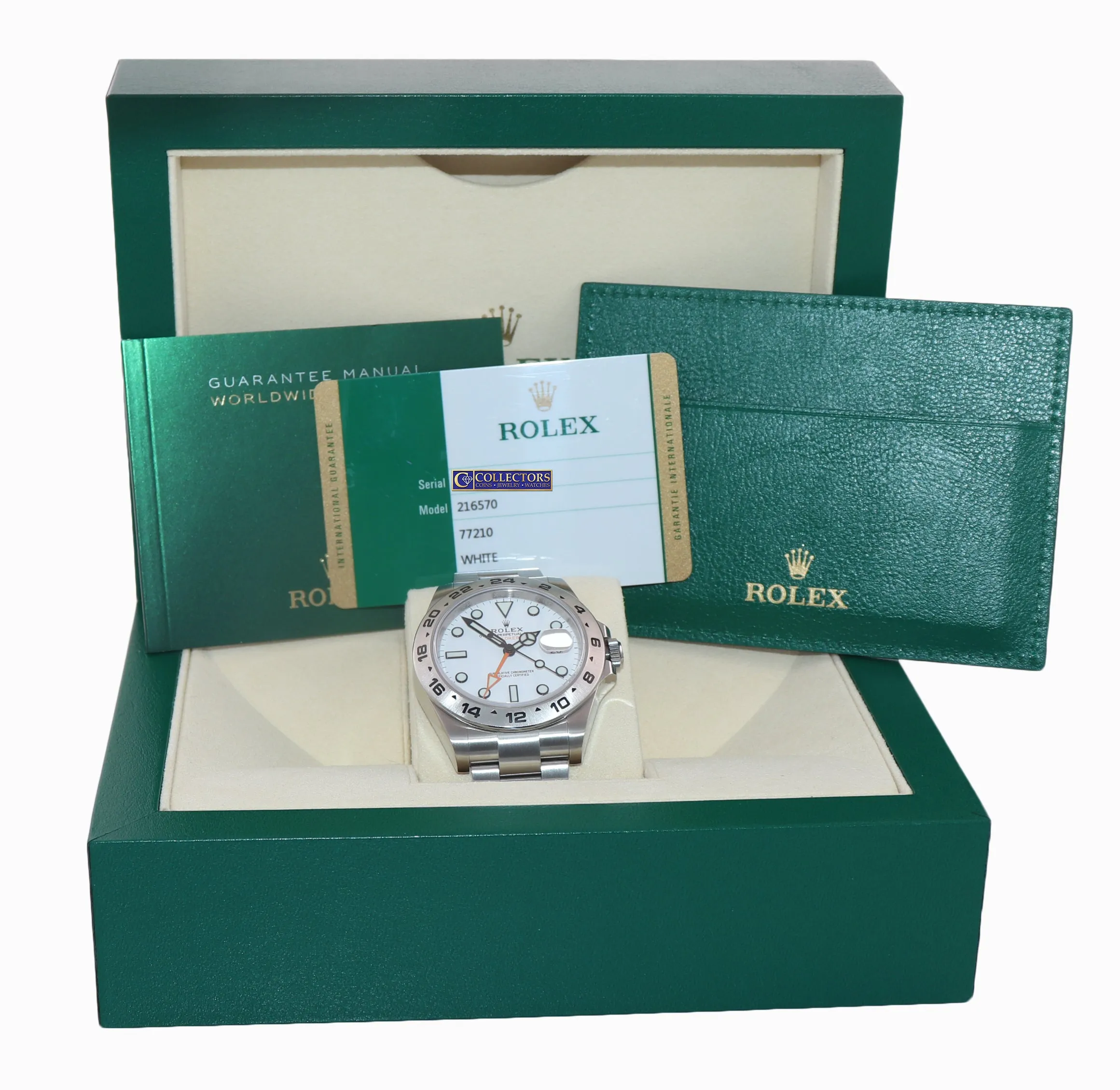PAPERS 2018 Rolex Explorer II 42mm 216570 Polar White Orange Steel Watch Box