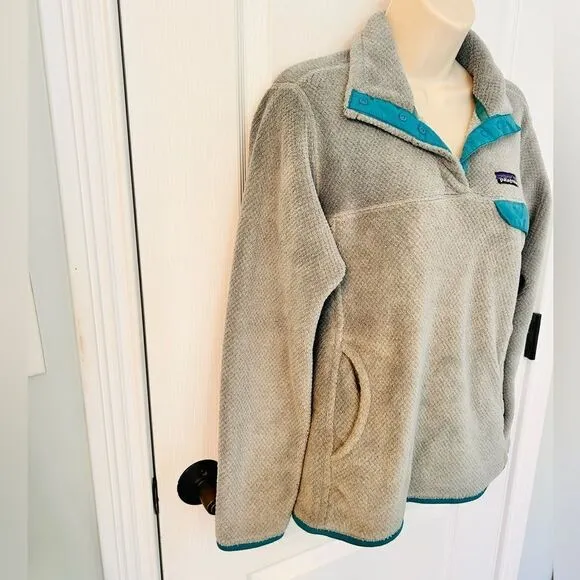 Patagonia Soft &amp; Cozy Grey and Teal Re-Tool Snap T-Fleece Pullover! ❤️
