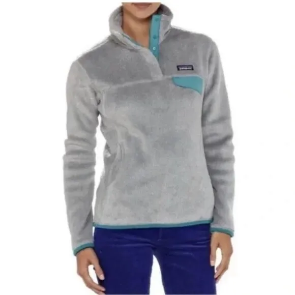 Patagonia Soft &amp; Cozy Grey and Teal Re-Tool Snap T-Fleece Pullover! ❤️