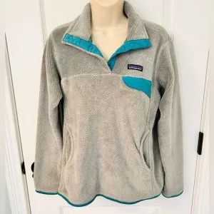 Patagonia Soft &amp; Cozy Grey and Teal Re-Tool Snap T-Fleece Pullover! ❤️